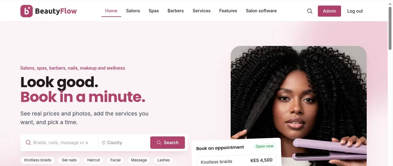 BeautyFlow salon and spa booking platform built by Isoftke
