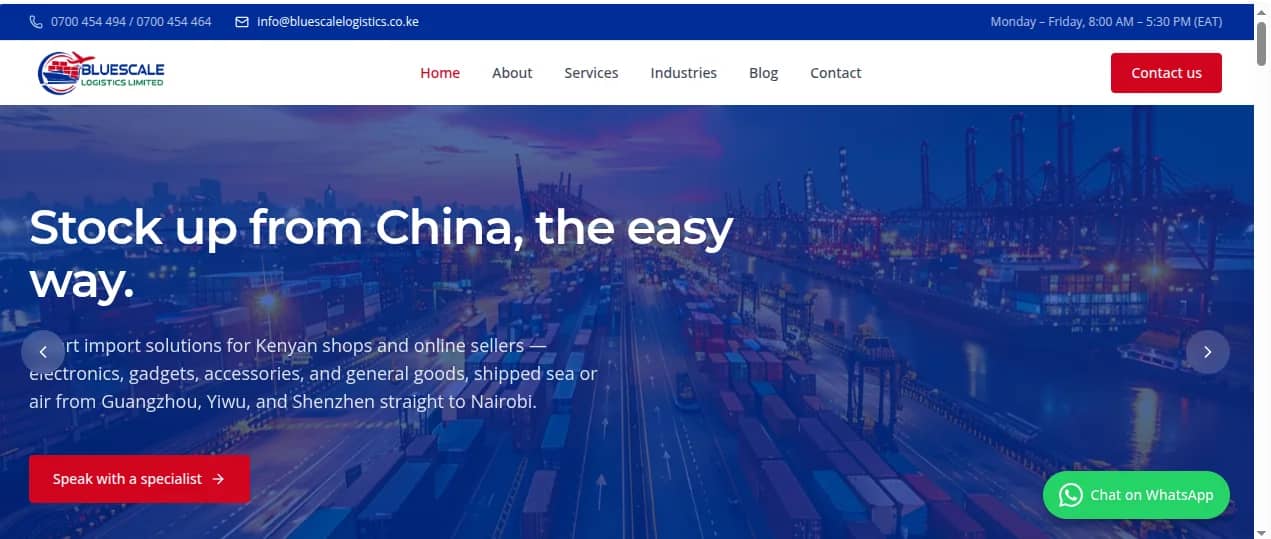 Bluescale Logistics website built by Isoftke