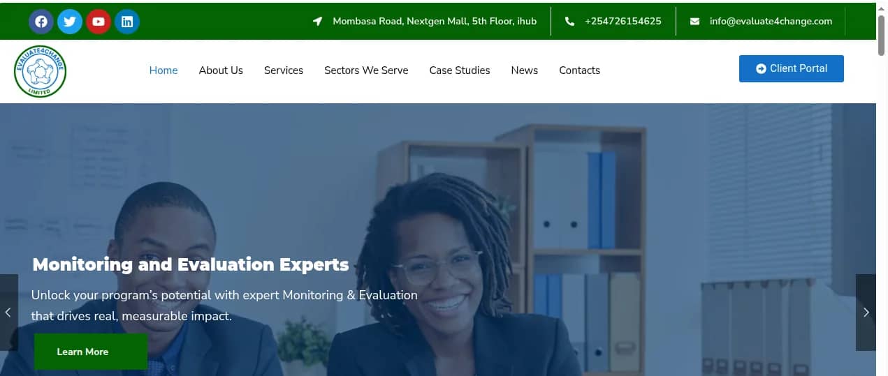Monitoring and evaluation consultancy website built by Isoftke