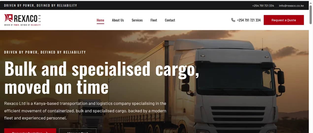 Rexaco bulk cargo transport and logistics website built by Isoftke