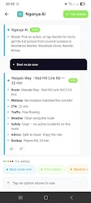 Nganya AI suggesting the best route from the current location to Westlands
