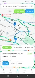 Trip Genius route options with travel time and distance