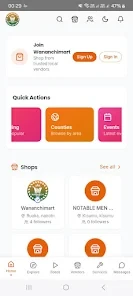 Wananchimart app home with quick actions and shops