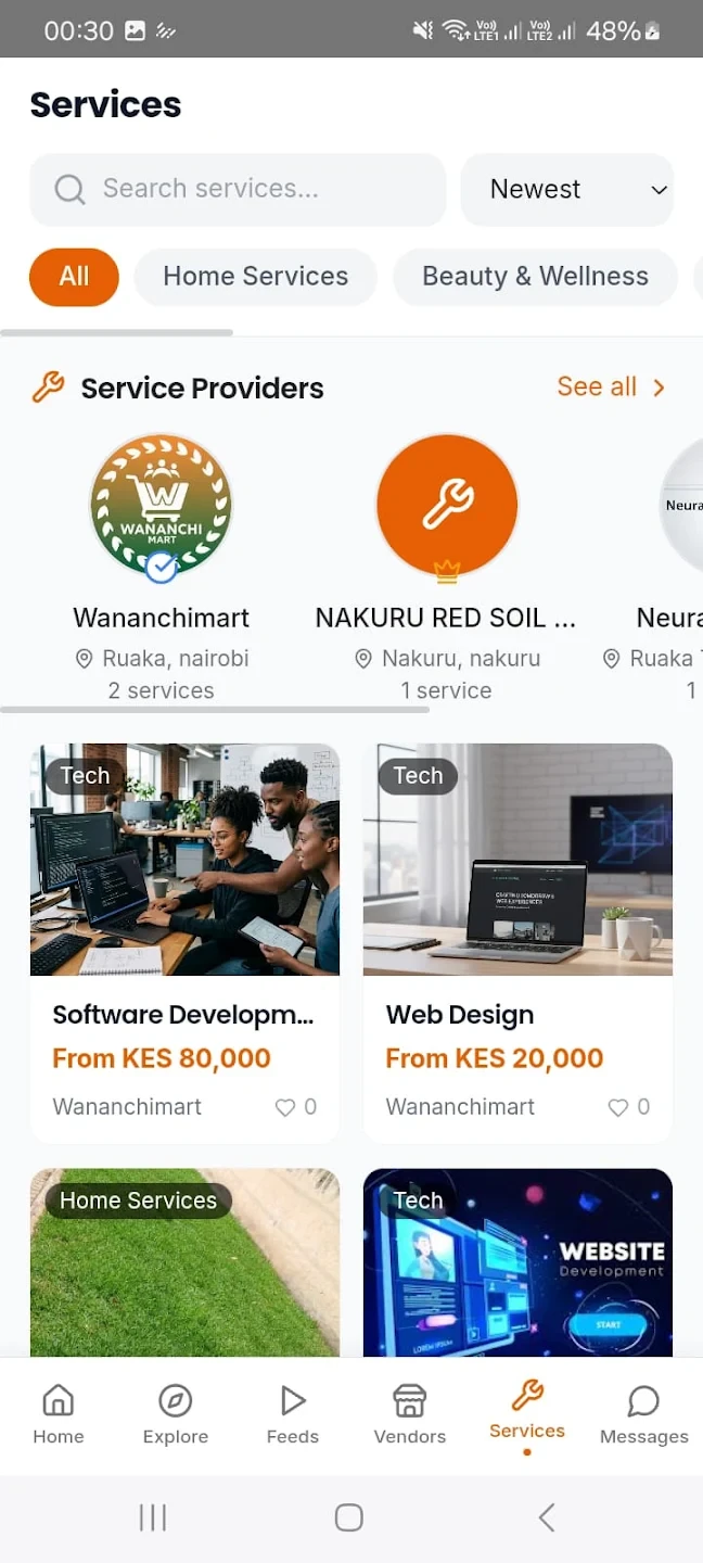 Wananchimart app services: home services, beauty and tech providers