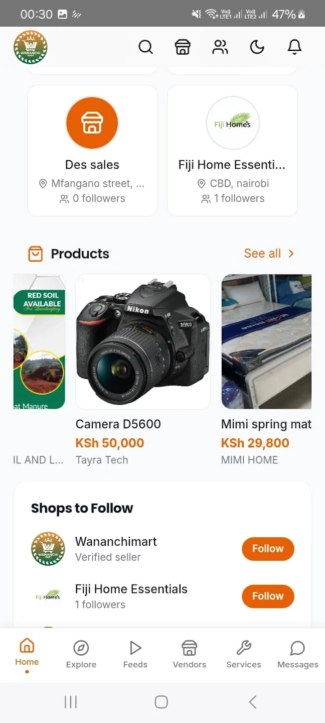 Wananchimart app: shops, products with KSh prices and shops to follow